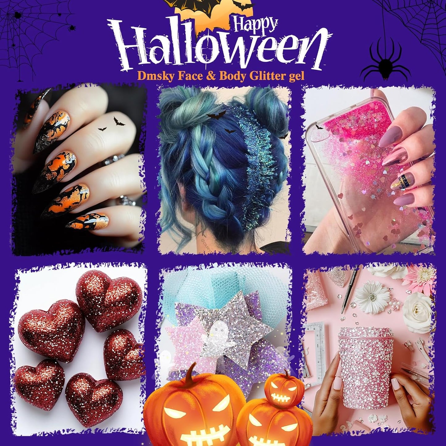 14 Colors Body Glitter,Face Glitter Makeup for Kids Women,Sparkly Chunky Hair Glitter for Eye Lip Nails,Mardi Gras Glitter Makeup Face Paint,Singer Concerts Disco Rave Festival Accessories-Hallowmas-FemmiqueWomen