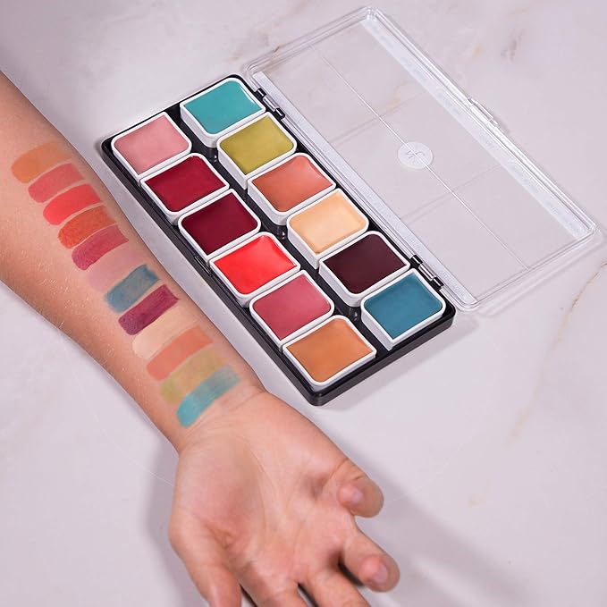 12-Color Complexion Alcohol-Activated Palette, Professional Quick Drying Waterproof SFX Makeup, Tattoo Cover-FemmiqueWomen