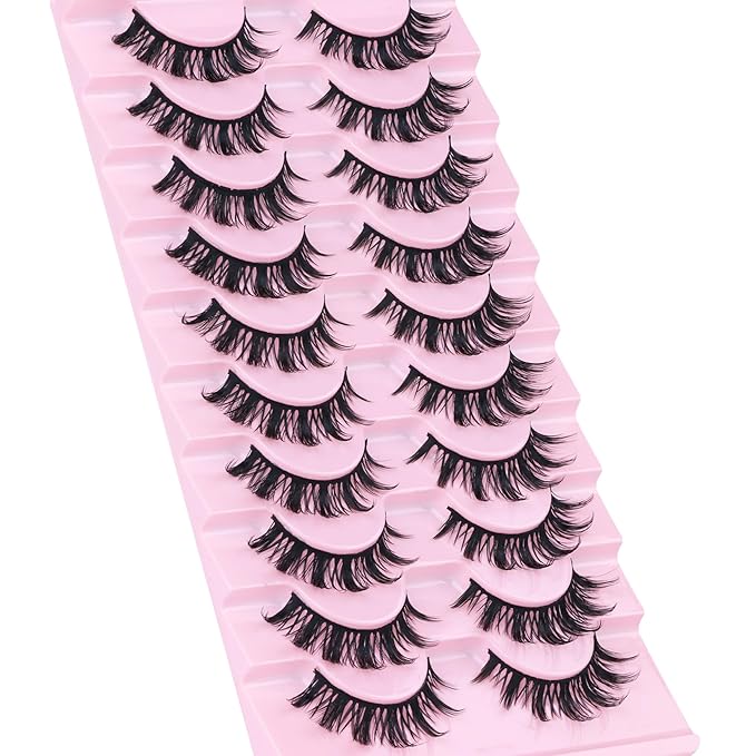 False Eyelashes Manga Lashes 10 Pairs False Eyelashes Japanese Style D Anime Lashes Natural Cosplay Lashes Natural Look 15 MM Wispy Faux Mink Lashes Full Strip Doll Lashes by FANXITON-FemmiqueWomen