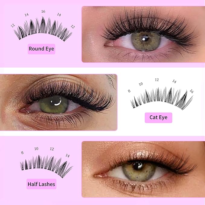 VEYESBEAUTY Lash Clusters Eyelash Extensions Thin & Invisible Band DIY Individual False Eyelashes Newbie's Five-Second Series Wispy Lash Tray for Self-application, Manga Lashes 8-18mm Mixed Length-FemmiqueWomen