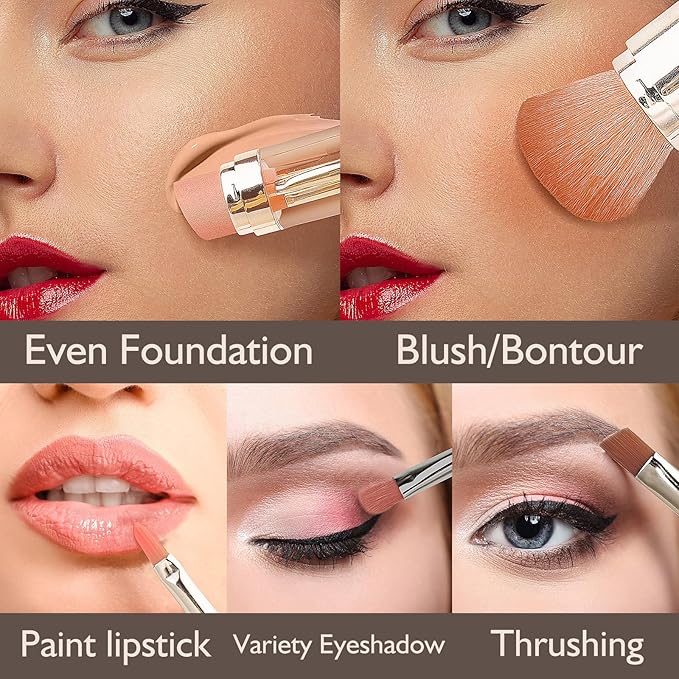 kullder Travel Makeup Brush 5 in 1 Makeup Brush set Blend Sponge Eyebrow Eyeshadow & Blush Brushes for Foundation Concealer Double Ended Makeup Brush with Powder Puff Ideal Womens Gifts-FemmiqueWomen