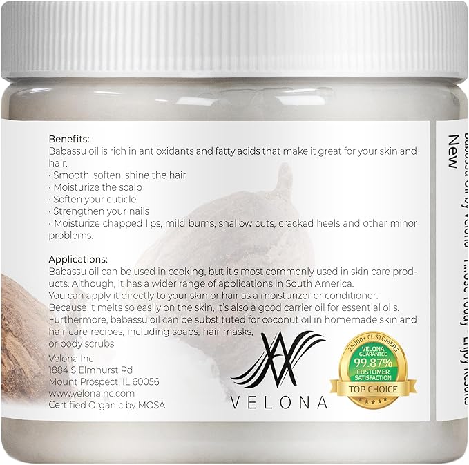 velona Babassu Oil USDA Certified Organic - 16 Fl Oz | 100% Pure and Natural Carrier Oil | Refined, Cold Pressed | Face, Hair, Body & Skin Care and Cooking | Use Today - Enjoy Results-FemmiqueWomen