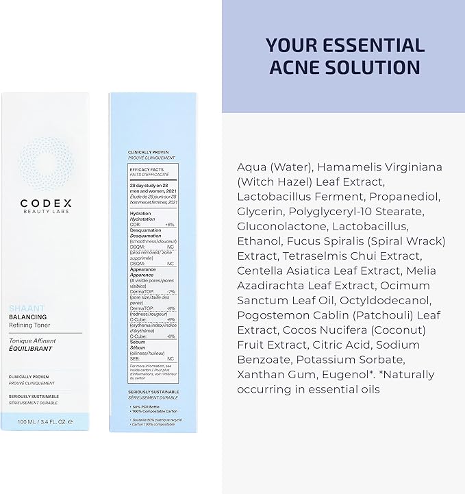 Codex Labs Shaant Refining Toner - Hydration & Pore Minimizer - for Acne Prone Skin - with 2% Gluconolactone - Cruelty-Free, Vegan Skincare (100ml)-FemmiqueWomen