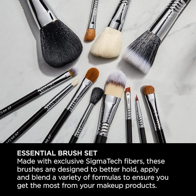 Sigma Beauty Essential Makeup Brushes Set – Professional Grade Makeup Brush Set with Premium Fibers and Sleek, Durable Handles for Face & Eyes, Includes 12 CK001 Black Makeup Brushes-FemmiqueWomen