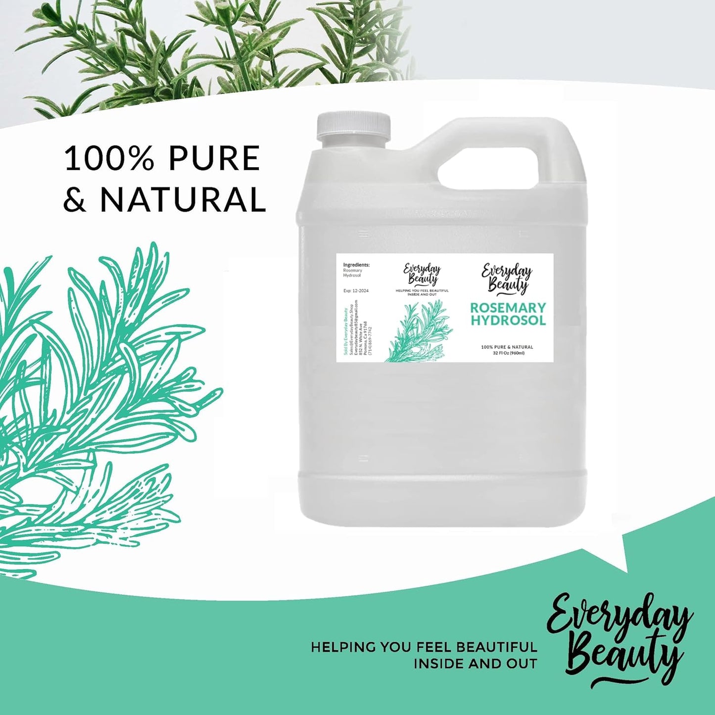 Rosemary Hydrosol - Bulk 32 Fl Oz - Alcohol-Free Vegan All Natural Refreshing for Face, Scalp & Hair - Uplifts, Calming & Soothing for All Skin Types…-FemmiqueWomen