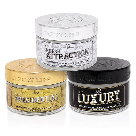 LUXURY LIFE BUTTER - Irresistibly Scented Body Butter with Hyaluronic Acid for Ultimate Moisture. Hydrates for a Non-Greasy Glamorous Glow (Presidential, Fresh Attraction, Luxury 5 oz)-FemmiqueWomen