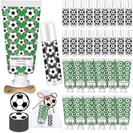 36 Sets Soccer Lip Balm Hand Cream Set soccer Party Favors, Include 36 Lip Balm 36 Moisturizing Hand Cream 36 Bags 36 Cards and Ropes for Soccer Accessories Gifts-FemmiqueWomen