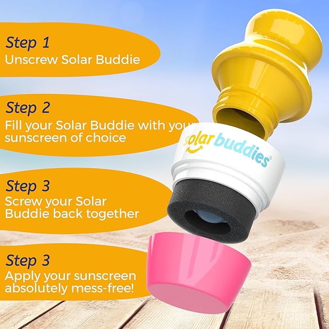 Solar Buddies Sunscreen Applicator - Single Pink - Refillable Roll on Sponge Sunscreen, Suncream & Lotion Applicator For Kids, Adults & Families - Holds 3.4fl oz, Perfect Size for Travel-FemmiqueWomen