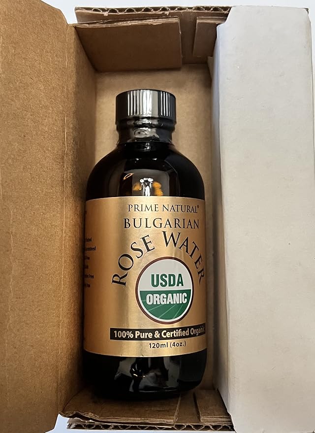 PRIME NATURAL Rose Water Spray 4oz/120ml, USDA Certified Organic, Facial Toner, Hydrating Mist for Face & Hair - Bulgarian, 100% Pure, Natural, Preservative-Free, Moisturizer from Fresh Rose Petals-FemmiqueWomen