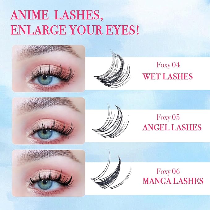 Lash Clusters - Lash Clusters Kit Mix Manga Lash Clusters 0.07D Lashes Clusters Anime Lashes Ultra-Thin Invisible Band 0.05mm DIY at Home No Lash Glue Included-FemmiqueWomen