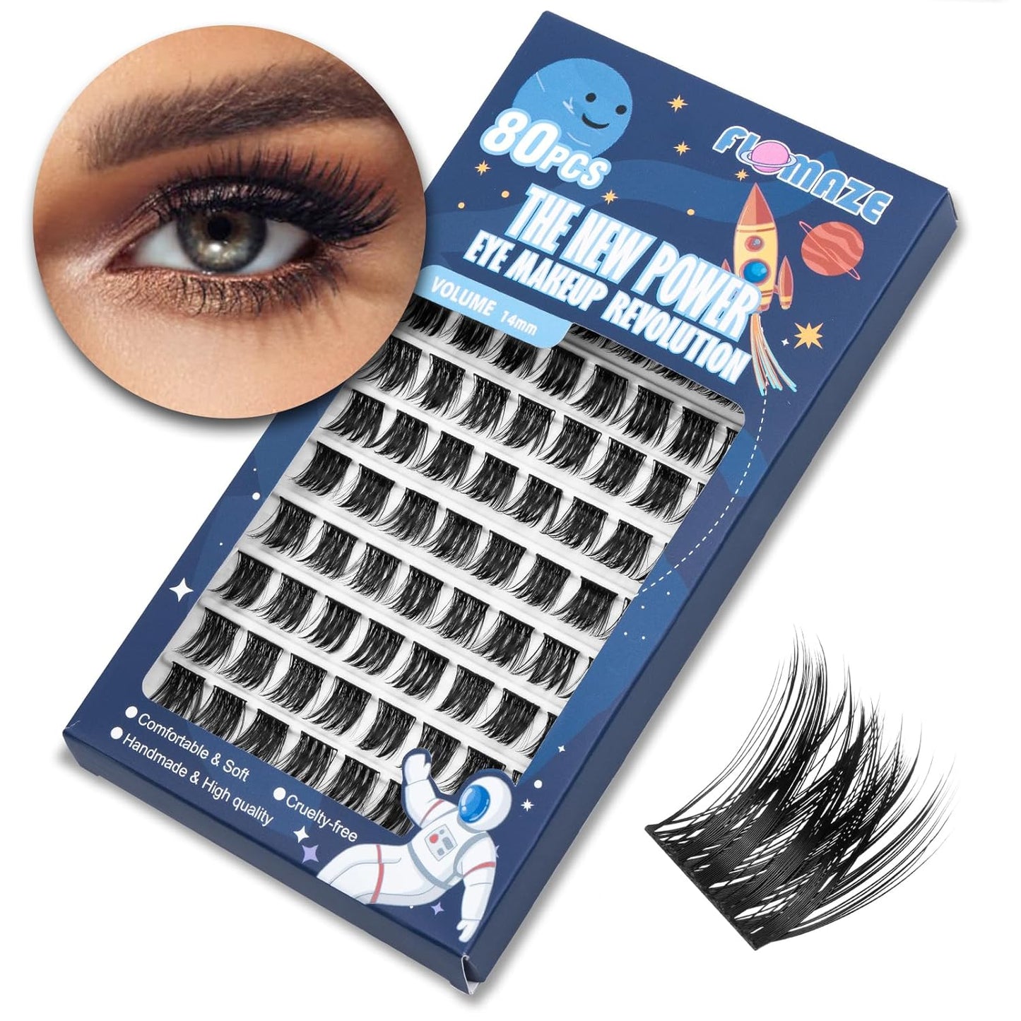Lash Clusters 80 Clusters DIY Eyelash Extension Volume Lightweight Comfortable Handmade Reusable Individual Lashes False Eyelashes DIY at Home (Volume-14mm)-FemmiqueWomen