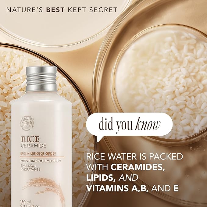 The Face Shop Rice Ceramide Moisturizing Emulsion - Rice Extract - Lightweight Face Moisturizer - Brightening - Hydrating Targets Dryness - Strengthens Skin Barrier - Face Lotion - Korean Skin Care-FemmiqueWomen