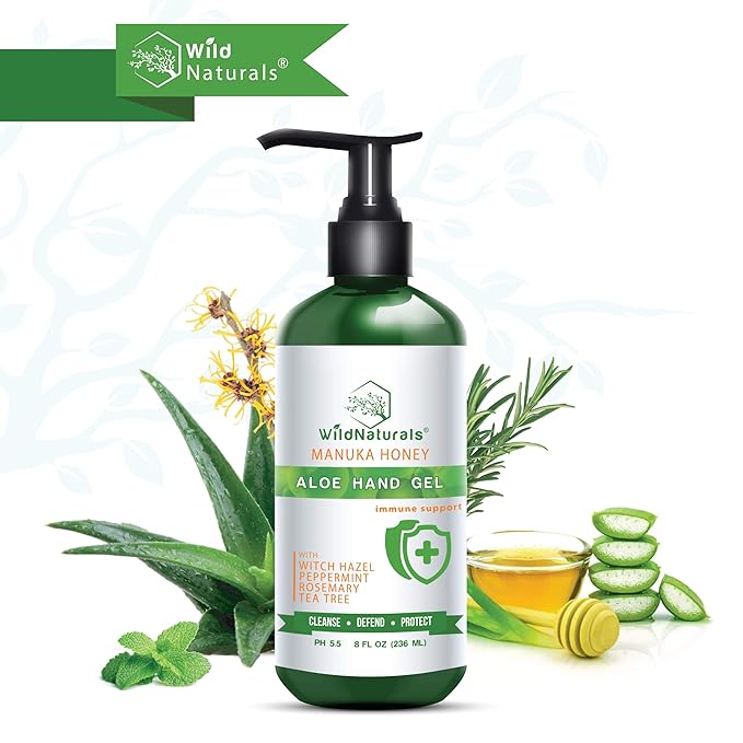 Pure Aloe Vera Gel Hand Cleaner - 100% Aloe Vera Gel Organic with Manuka Honey, Witch Hazel, Peppermint, Oregano, Rosemary, & Cleansing Tea Tree - Organic Waterless Purifying Wash-FemmiqueWomen