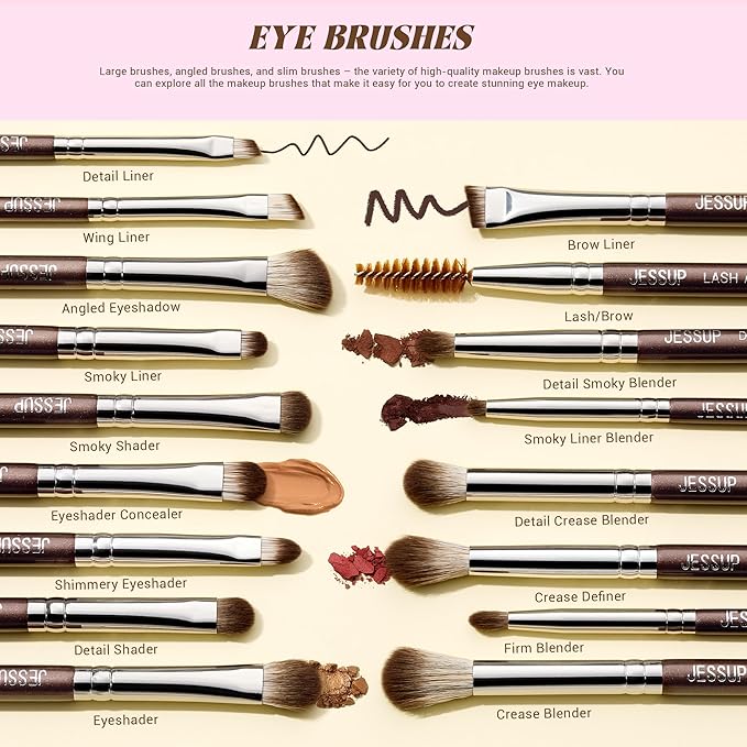 Jessup Makeup Brushes Set Professional 25pcs Premium Synthetic Make up Brushes for Foundation Eyeshadow Blending Concealer Blush Contour Bronzer Eyeliner Eyebrow, Shimmer Brown T511-FemmiqueWomen