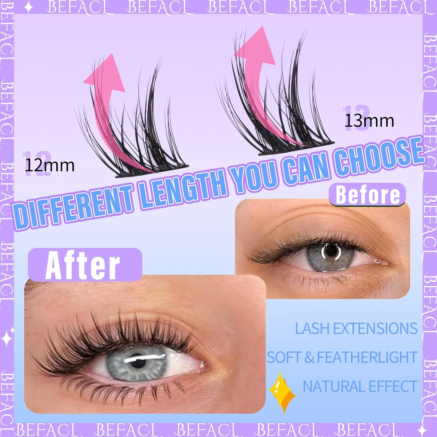 Natural Lash Clusters Wispy Cluster Eyelash Extensions Waterproof Individual Lashes 12&13mm Short Eyelash Clusters Manga Lashes Clusters Kit(132Pcs,C Curl)-FemmiqueWomen