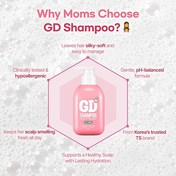TS GD Shampoo for Girls | Korean Teen Shampoo with Upgraded Probiotics | Anti-Dandruff & Itchy Scalp Relief | Pink Peach Allergy-Free Fragrance | Sulfate-Free (13.53 fl oz, 400ml)-FemmiqueWomen