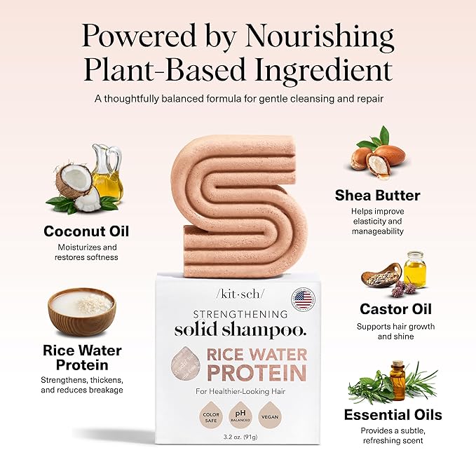 Kitsch Rice Water Shampoo Bar – Dry Hair Shampoo & Soap Bar for Hair Care & Hair Growth – Women and Mens Shampoo – Strengthens Damaged Hair – Vegan, Paraben, Silicone & Sulfate-Free – 3.2 oz-FemmiqueWomen