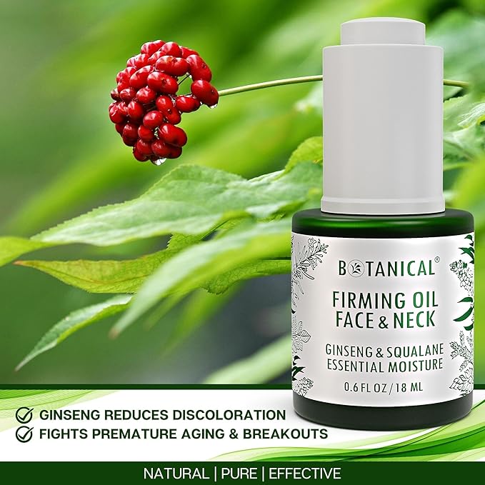 Botanical Face & Neck Firming Oil | Anti-Wrinkle Ginseng & Squalane Serum w/Gua Sha Lift Scraper | Organic, Pure, Natural Skincare (0.6 fl oz | 18 ml)-FemmiqueWomen