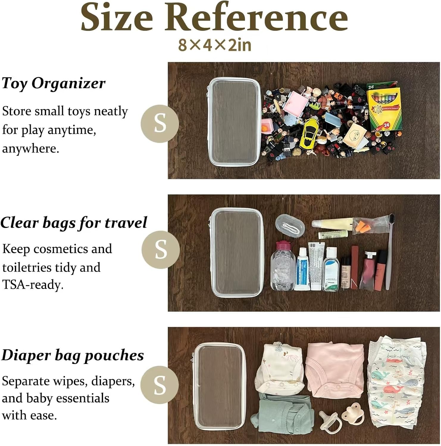 4 pcs Clear Zipper Pouches,Hard Shell Zipper Case, Toiletry Bag for Travel, CLear Diaper Bag, Toiletry Pouch, Travel Organizer, Clear Cosmetic Bag,Toy Storage Bins (M+3S)(Black)-FemmiqueWomen