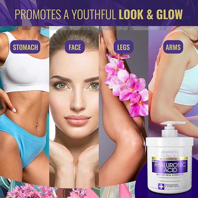 Advanced Clinicals Hyaluronic Acid Body Lotion & Face Moisturizer W/Vitamin E | Hydrating Firming Lotion Minimizes Look Of Wrinkles, Stretch Marks, & Crepey & Dry Skin | Skin Care Products, 16 Oz-FemmiqueWomen