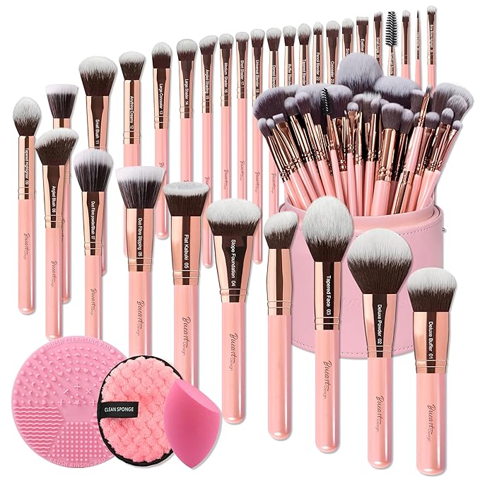 Bueart Design Labeled 30Pcs Professional Deluxe Makeup Brushes set with Extra large holder case for Foundation Face Blending Blush Concealers Eyeshadow-FemmiqueWomen