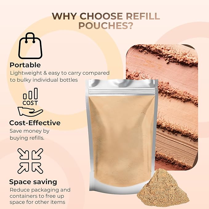 (8 Ounce) (Deep Tan) Foundation Powder Refill By Sweet Face Minerals, Lightweight Mineral Loose Makeup Powder with SPF 20, Full Coverage Flawless Finish, Talc-free, Cruelty-Free, Refillable Pouch-FemmiqueWomen