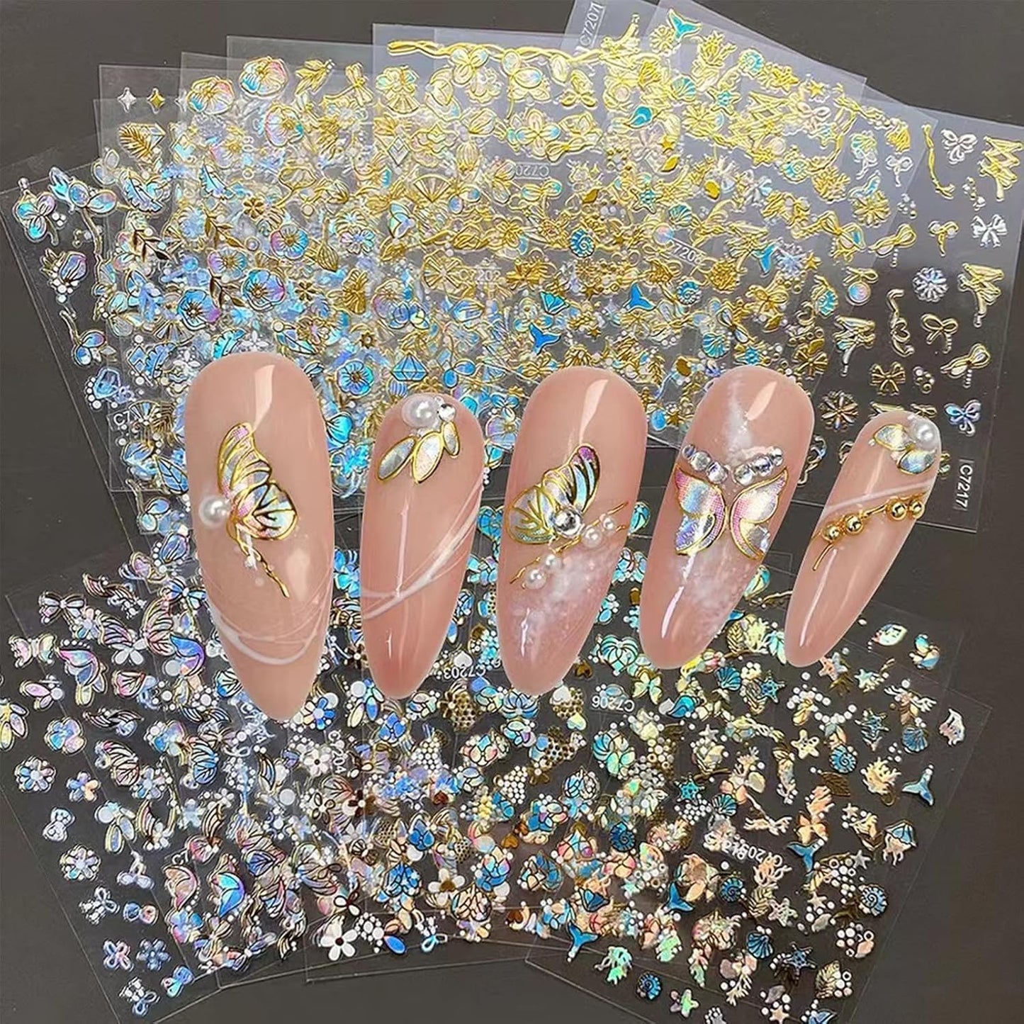 20 Sheets Butterfly Nail Stickers Y2k Gold 3D Self Adhesive Shiny Butterflies Nail Art Charms Decals Heart Nails Supplies Decoration Accessories (ST-GB)-FemmiqueWomen