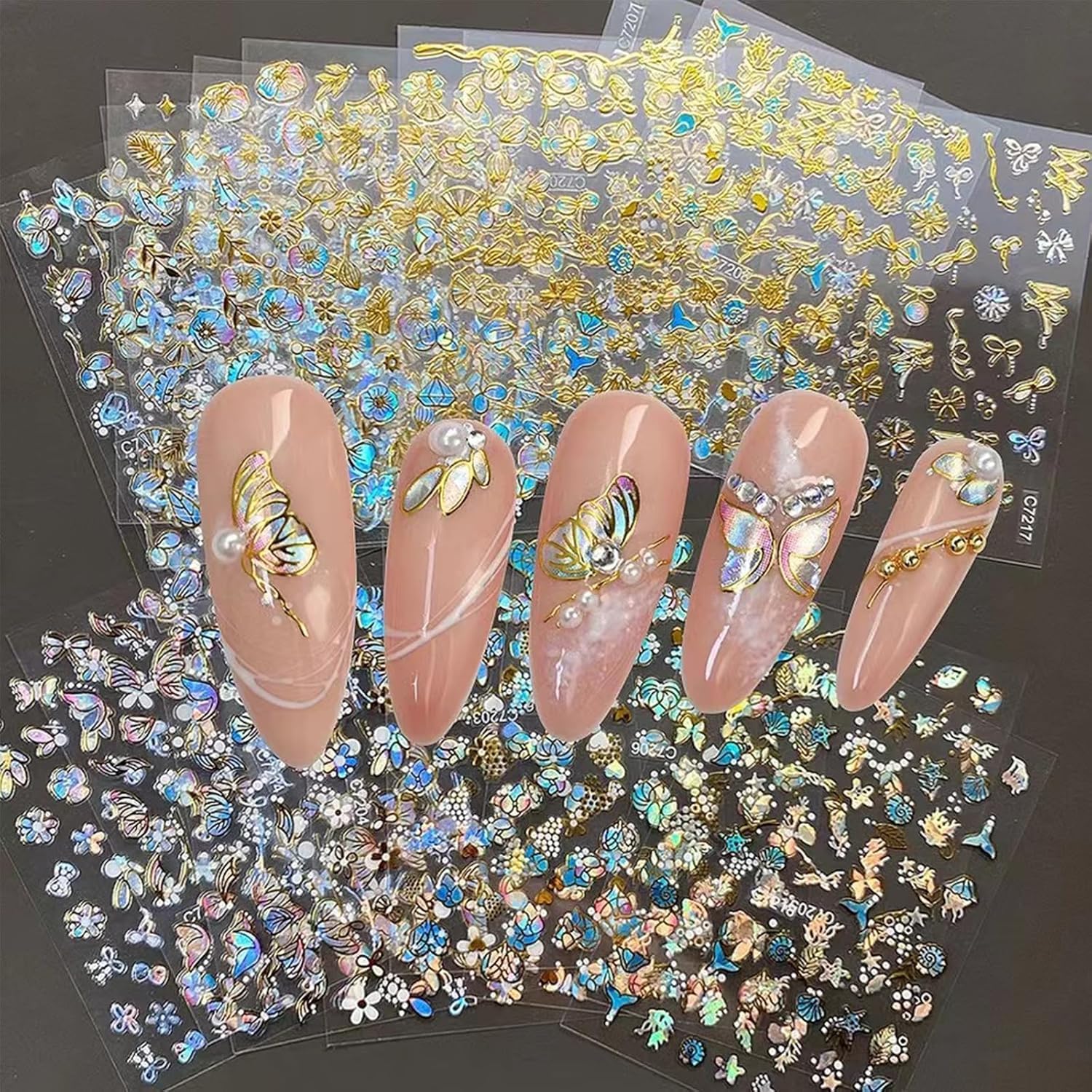 20 Sheets Butterfly Nail Stickers Y2k Gold 3D Self Adhesive Shiny Butterflies Nail Art Charms Decals Heart Nails Supplies Decoration Accessories (ST-GB)-FemmiqueWomen