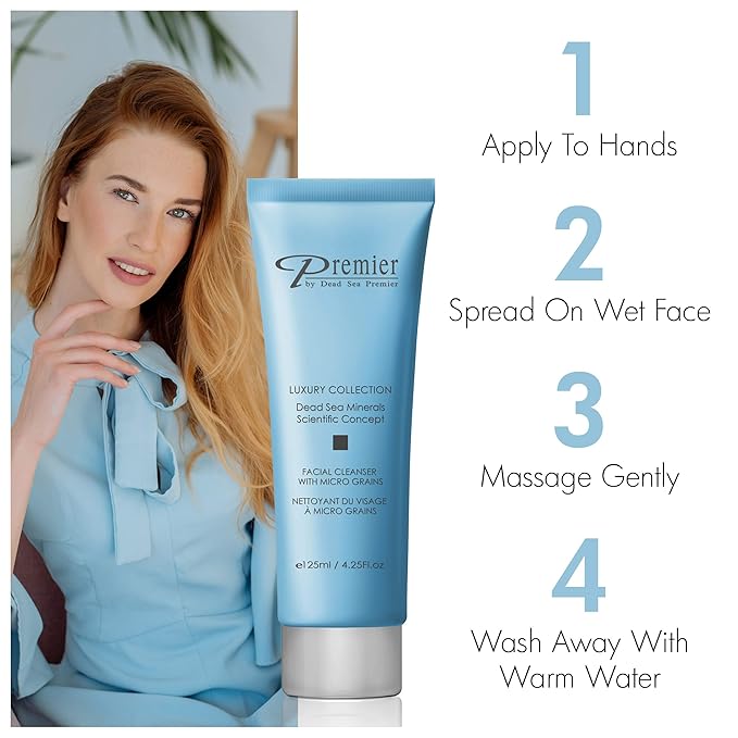 Premier Dead Sea Facial Cleanser with Micro Grains, Luxury collection foaming face wash, daily use skin care, nondrying, anti-aging Skin Care with aloe vera, witch hazel, Dermatologist Tested 4.4fl oz-FemmiqueWomen