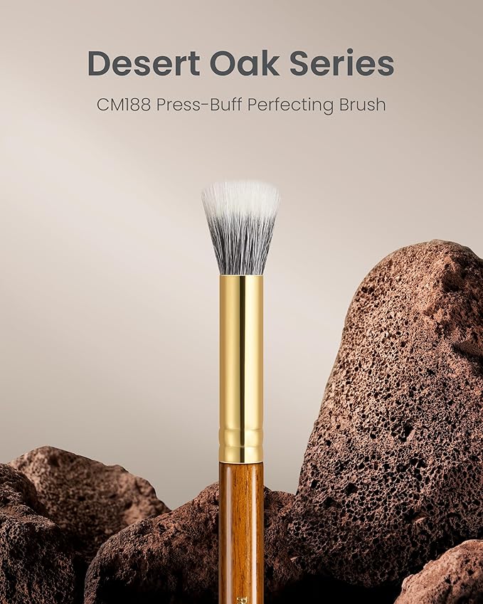 Desert Oak Series Dual Wool Blush Brush - Flat Top Goat Hair for Diffused Powder & Cream Blush, Seamless Blending, Bubinga Handle (CM 188)-FemmiqueWomen