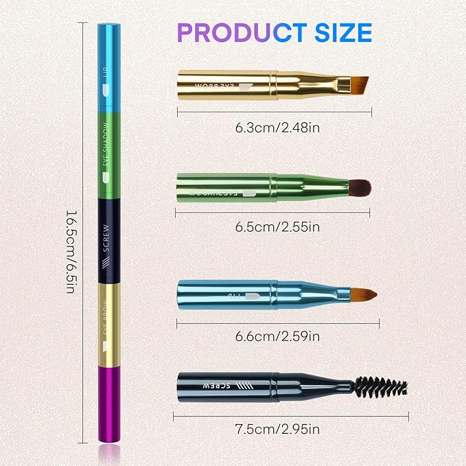 Unaone 4 in 1 Makeup Brush - Lip Brush for Lipstick, Eyebrow, Eyeshadow, Spiral Eyebrow Portable Detachable Multi-functional Lipstick Brush for Makeup-FemmiqueWomen