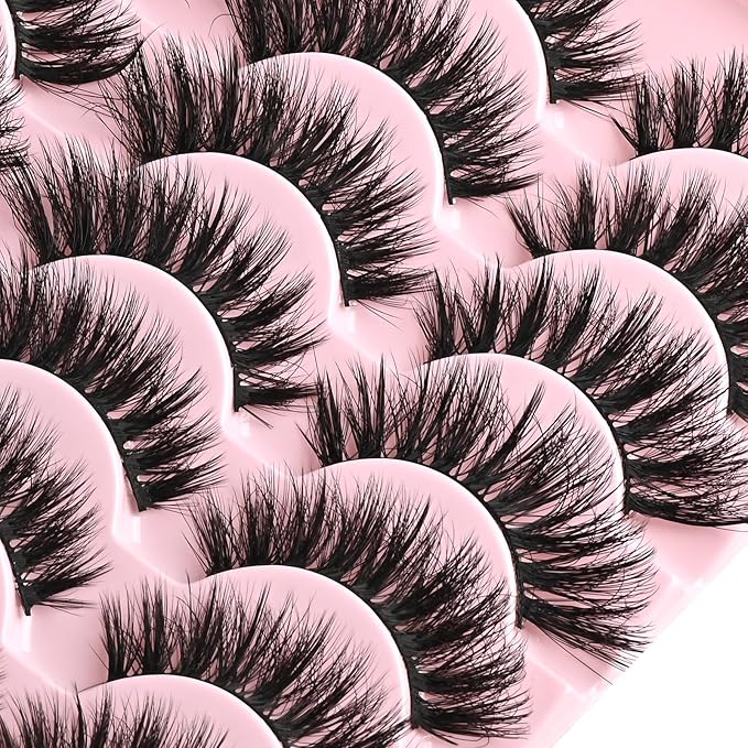 FARRED Cat Eye Lashes Fluffy False Eyelashes 14 Pairs Fake Eyelashes Natural Look Short Natural Lashes Cateye Lash Wispy Volume Eyelash Faux Mink Strip Lashes Pack for Daily Makeup (F27 | 9-17mm)-FemmiqueWomen