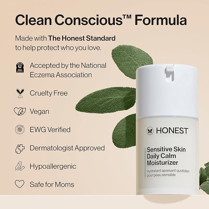 Honest Beauty Sensitive Skin Daily Calm Lightweight Moisturizer | Reduces Redness, Hydrates, + Calms Skin | Hypoallergenic, Fragrance Free, Vegan | 1.7 fl oz-FemmiqueWomen