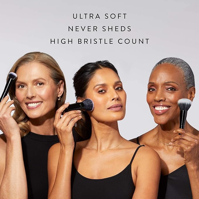 LAURA GELLER Full Face Powder Makeup Brush with Wooden Handle in Midnight Black – Foundation, Setting Powder, Blush, Bronzer, Highlighter and Luminizers – Sheer, Even Application and Blending Makeup-FemmiqueWomen