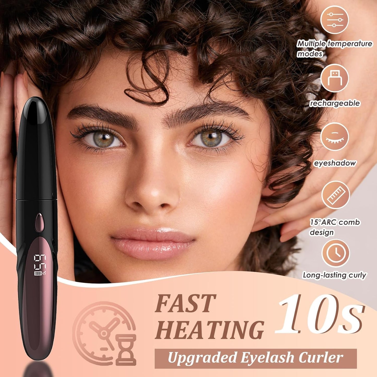 Heated Eyelash Curlers - Fast Heat up Within 10s, Electric Eyelash Curler with 4 Heating Modes, Rechargeable Electric Eyelash Curler, Heated Lash Curler for Makeup Tools with LED Display (Black)-FemmiqueWomen