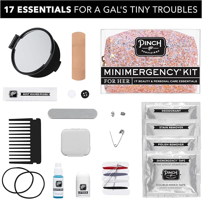 Pinch Provisions Rosé Minimergency Kit, includes 17 Travel-Sized Cosmetic Essentials, Convenient for Purses, Emergency Beauty Accessories, Gifts for Holiday’s & Birthday’s-FemmiqueWomen