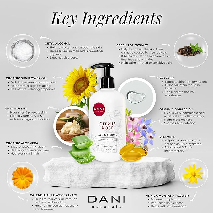 Naturals Hand & Body Lotion - Citrus Rose Scented, Deep Hydration Lotion for Dry Skin, With Shea Butter & Aloe Vera, Natural & Organic Ingredients, Paraben-Free, 12 Oz-FemmiqueWomen