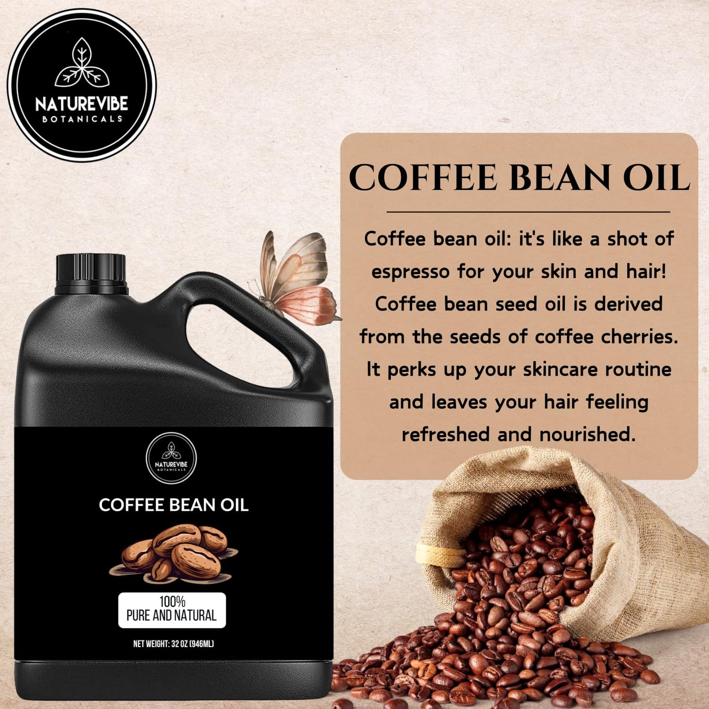 Naturevibe Botanicals Coffee Bean Oil 32 Ounces | 100% Pure and Natural | Great for Skin Care and Hair Care-FemmiqueWomen