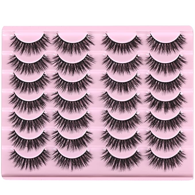FARRED Lashes Natural Look Short Cat Eye Natural Lashes Fluffy Wispy False Eyelashes 14 Pairs Faux Mink Strip Eye Lashes Pack for Daily Makeup (F7 | 6-15mm)-FemmiqueWomen