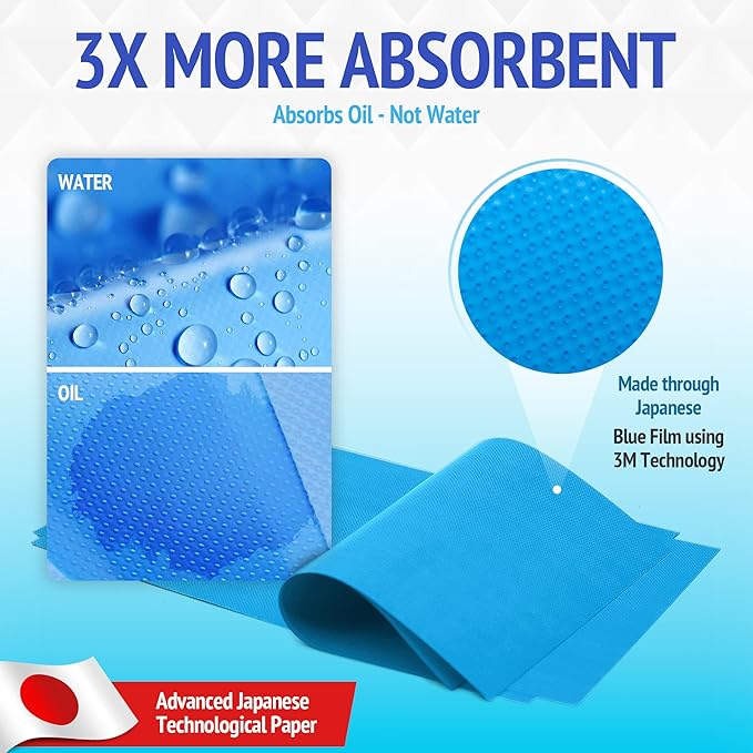 Oil Blotting Sheets for Face - Portable 1x50 Blue Oil Wipes Sheets for Face - Japanese High Performance Technology Makeup Blotting Paper -Grain Free Softer Oil Pads Absorbing Face Oil Tissues for Face-FemmiqueWomen