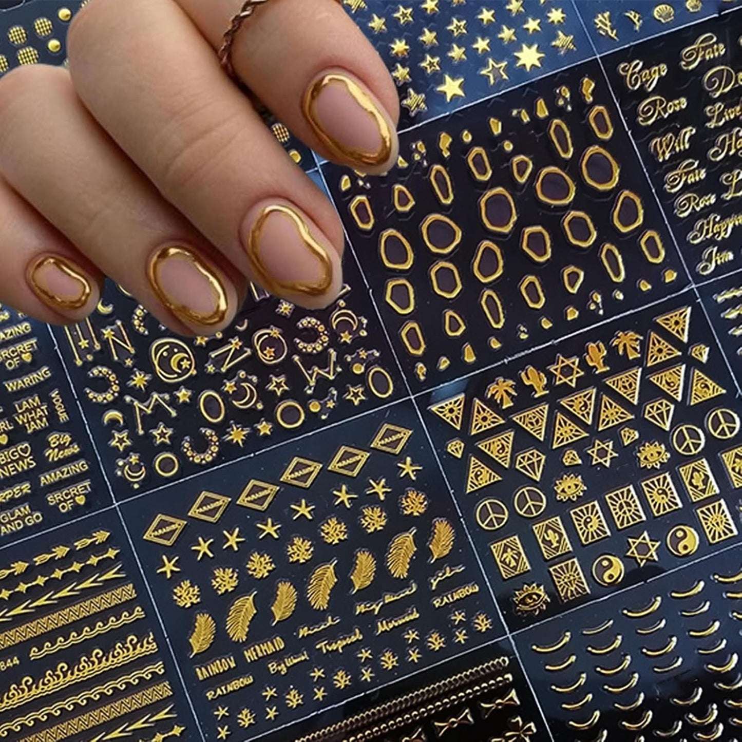 30 Pcs Glod Nail Art Stickers Decals Self-Adhesive Nail Decals Decorations Supplies Manicure Sliders for Women (Gold)-FemmiqueWomen