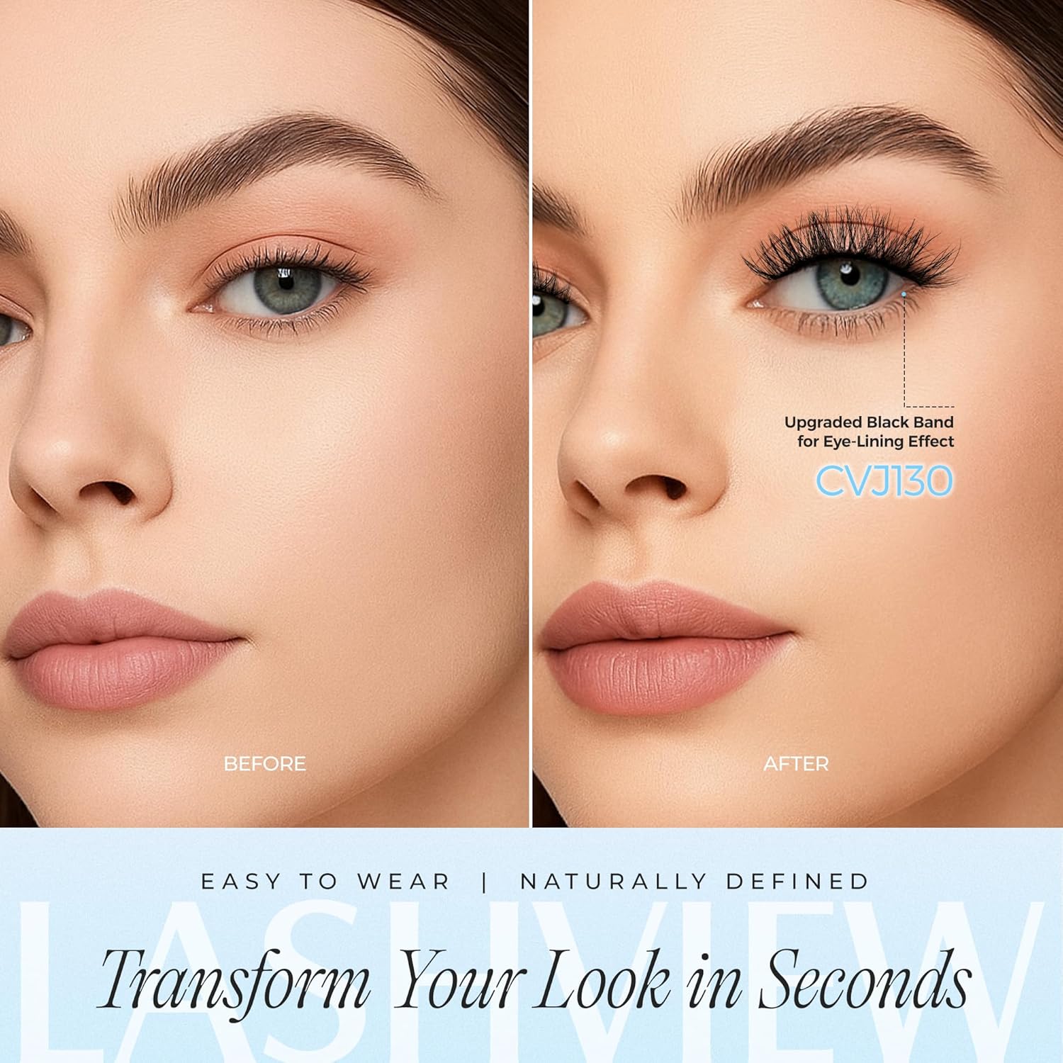 LASHVIEW Self Adhesive Eyelashes 5 Pairs Cat Eye Wispy Self-adhesive False Lashes Reusable Natural Look Press On Lashes No Glue Need Eyelashes with Replacement Adhesive Strips (CV130)-FemmiqueWomen