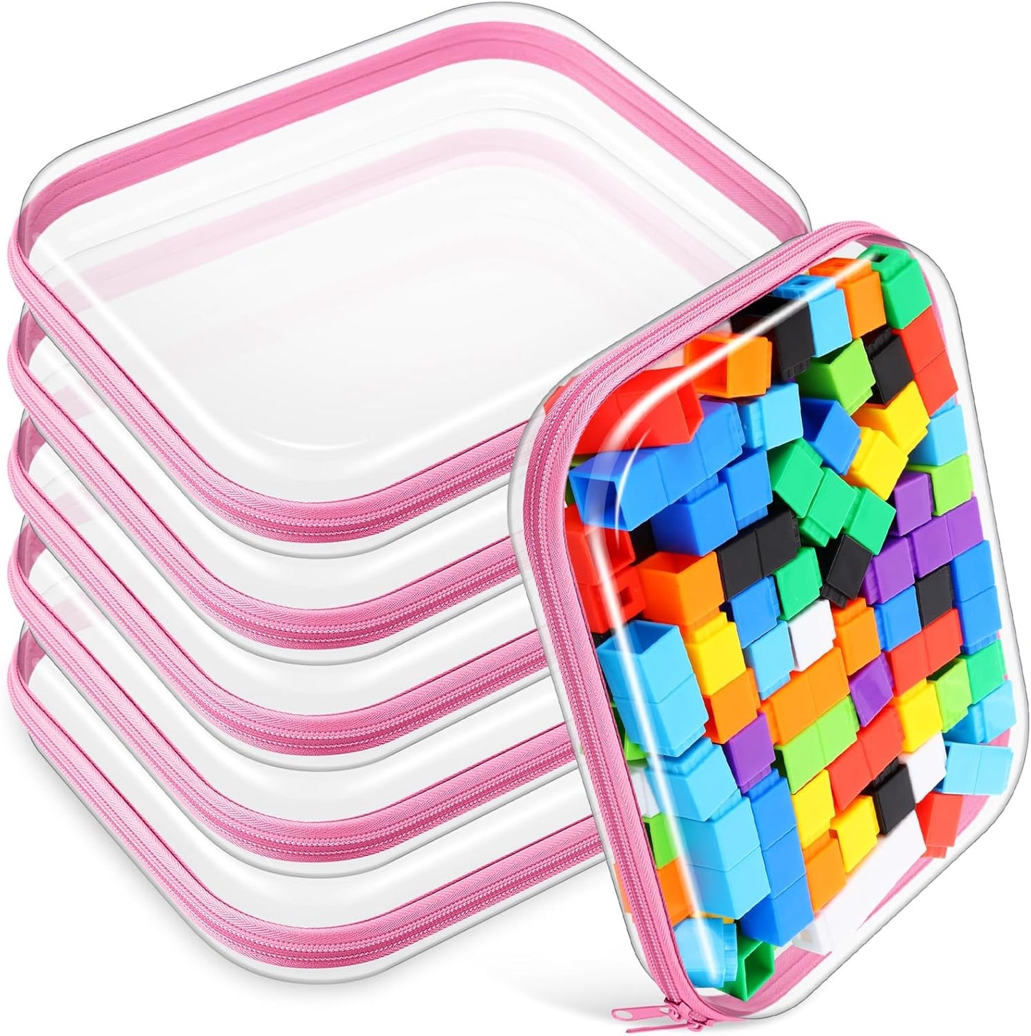 Sanwuta 6 Pcs Clear Hard Zipper Case Pencil Pouches Hard Plastic Zipper Pouches Makeup Bag Transparent Cases for Snacks Plastic Storage Organizer Box for Travel(Pink,9.84 x 7.87 x 2 Inch)-FemmiqueWomen