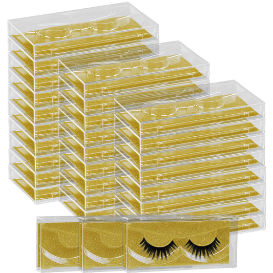 Empty Lash Boxes, 30 Pack Customizable False Eyelash Packaging Cases Bulk Storage Containers, Premium Display and Protection (Gold)-FemmiqueWomen