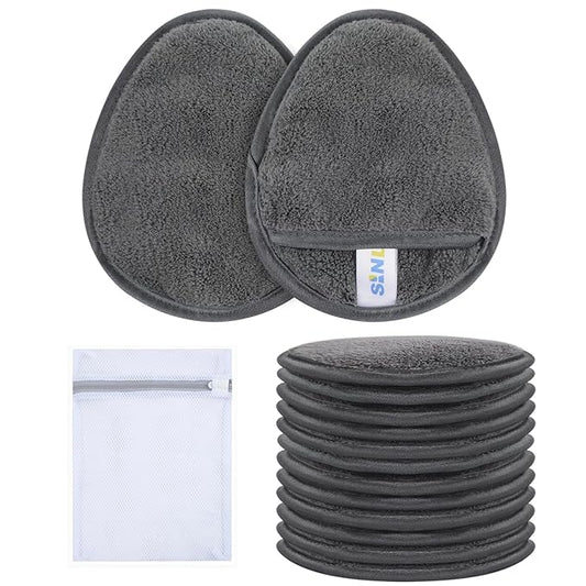 SINLAND Reusable Makeup Remover Pads For Face,Eye,Lips Microfiber Gentle Facial Cleansing Cloths for All Skin Types Friendly for Makeup Remover With Laundry Bag 5.1inchx3.93inch Grey Pack of 12-FemmiqueWomen