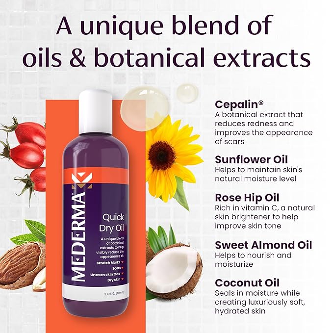 Mederma Quick Dry Oil, Scar and Stretch Mark Treatment, Helps to Improve the Appearance with Natural Botanical Extracts, Paraben Free, Fast-Absorbing, 3.4oz (100ml)-FemmiqueWomen