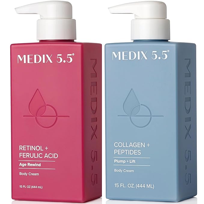 Medix 5.5 Retinol Cream + Collagen Cream Skincare Set Moisturizer Body & Face Lotion | Firming Body Lotion Set Reduces Look Of Sagging Skin, Cellulite, Sun Damage & Crepey Skin For Women, 2PC Bundle-FemmiqueWomen
