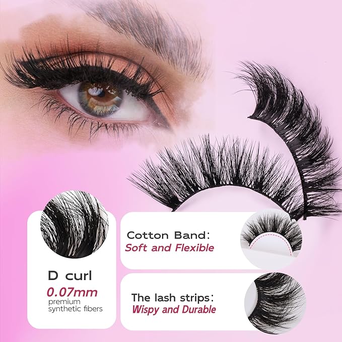 Dramatic Cat Eye Lashes - Fluffy Volume False Eyelashes with Lightweight Comfort, Easy Apply Winged Style (8-16mm), Reusable Glam Lashes for All Eye Shapes, 7 Pairs Full-Strip Lashes-FemmiqueWomen
