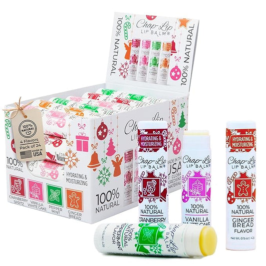 100% Natural Lip Balm Set - Beeswax Natural Christmas Gifts for Her - Ideal Gift for Women - Lip Moisturizer for Dry Lips, Cocoa Butter - Petroleum Free Pack of 24-FemmiqueWomen