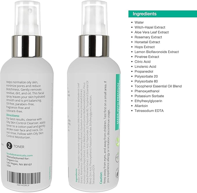 LAUDA BOTANICALS Vitamin C Facial Toner Spray, Hydrating Skin Balancing, Refreshing Pore Minimizer with Organic Witch Hazel, Aloe Vera, Anti Aging Antioxidants for Combination & Oily Skin, 4 Oz-FemmiqueWomen